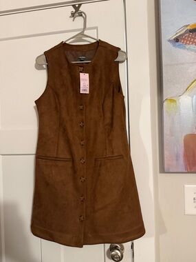 wild fable Brown Faux Suede Button-Front Dress